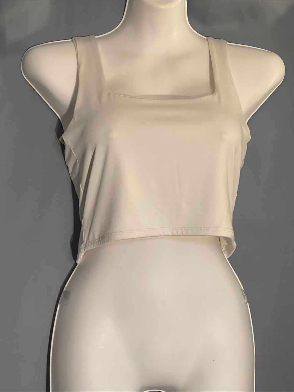 Cream Square-Neck Cropped Tank Top